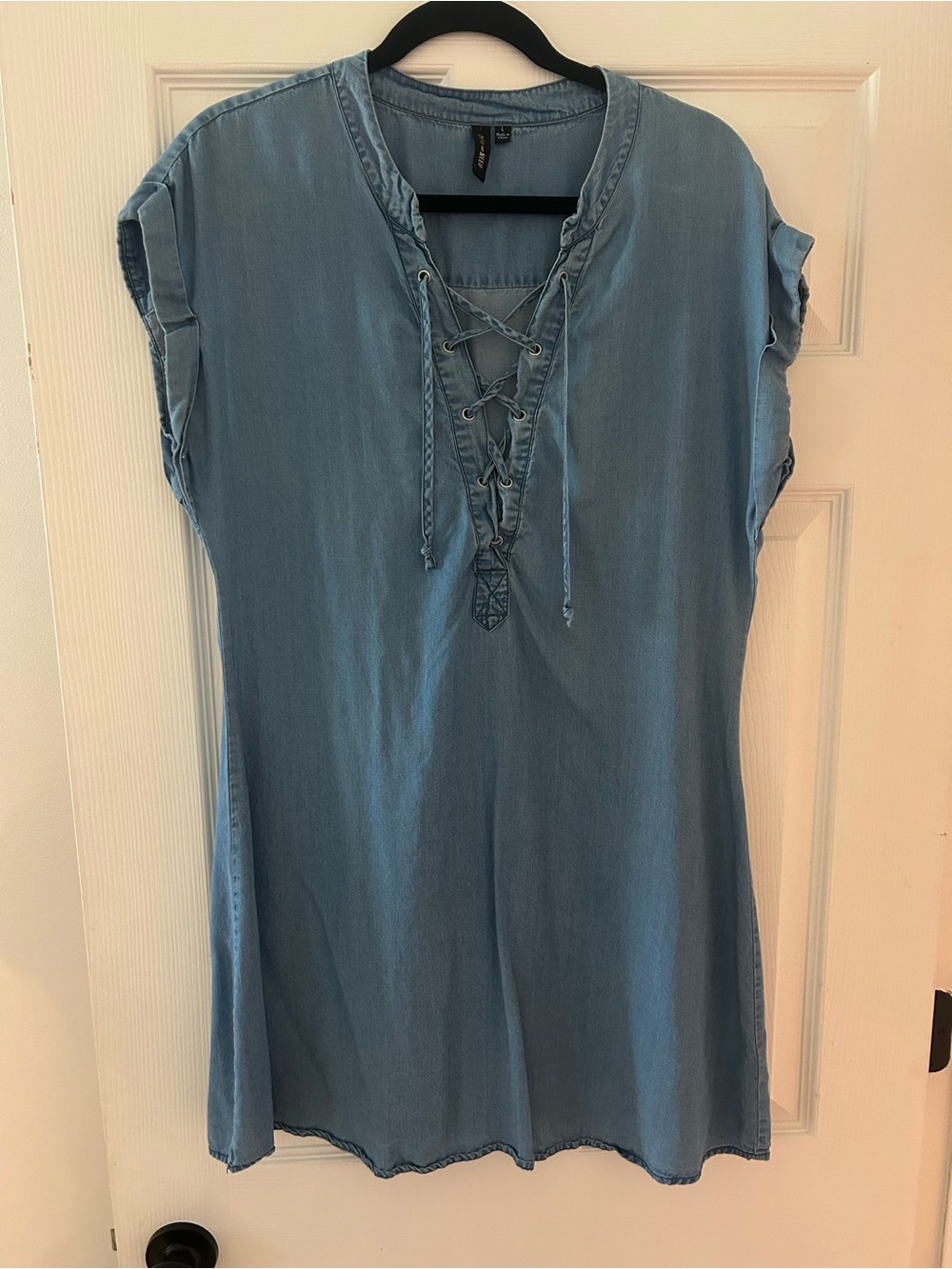 Light Blue Lace-Up Denim Mini Dress